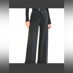 Maje Nwt Wide High- Waisted Black Pants , Invisible Zip On The Side Removable Belt Fitted Wide Leg Pants With Belt Loops For Fall, Fitted Wide-leg Pantsuit With Belt Loops, Fitted Wide Leg Pantsuit With Belt Loops, Black Wide-leg Pantsuit For Fall, Black Full-length Pantsuit For Fall, Black Full-length Pantsuit For Spring, Tailored Black Wide Leg Pants For Fall, Chic Full-length Pantsuit For Fall, Black Full Length Pantsuit For Spring