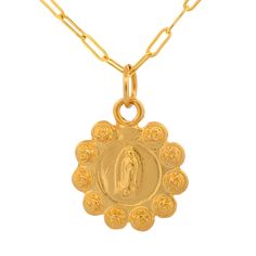 Gold - Plated Our Lady of Guadalupe Necklace 22 - inch - Guadalupe Gifts Gold Our Lady Of Guadalupe Medallion, Gold Our Lady Of Guadalupe Round Pendant Necklace, Gold Medallion Necklace With Our Lady Of Guadalupe, Gold Our Lady Of Guadalupe Medallion Necklace, Gold Medallion Necklace Of Our Lady Of Guadalupe, Gold Our Lady Of Guadalupe Pendant Necklace, Catholic Necklace, Catholic Jewelry, Velvet Color