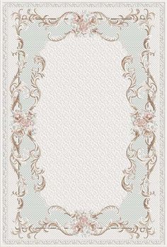 an ornate frame with pink flowers and leaves on a light blue background, in the middle of