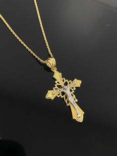 14K Gold 4.5 g Gold Crucifix Necklace In 14k Gold, 14k Gold Crucifix Necklace Fine Jewelry, Gold Crucifix Jewelry Stamped 14k, 14k Yellow Gold Crucifix Jewelry, 14k White Gold Crucifix Necklace, 14k Gold Engraved Crucifix Necklace, 14k Gold Crucifix Necklace With Diamond Cut, 14k Gold Diamond Cut Crucifix Necklace, 14k Gold Crucifix Necklace With Polished Finish