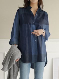 Style Bleu, Casual Shirt Women, Plaid Blouse, Loose Blouse, Long Sleeve Plaid, Spring Tops, Shirts For Women, Plaid Tops, Casual Blouse