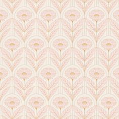 an art deco wallpaper with pink and gold leaves