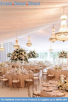 an image of a banquet hall setting with chandeliers and tables set up for the event