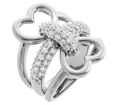 Celebrate love by donning this glimmery statement ring featuring a romantic motif emphasized with Diamonique simulated diamonds. Elegant Diamond White Rings For Valentine's Day, Elegant Heart Ring With Pave Setting For Valentine's Day, Elegant Heart Ring With Pave Setting For Promise, Luxury White Rings For Valentine's Day, Elegant Heart-shaped Ring With Pave Setting, Elegant Diamond Heart Ring With Pave Setting, Elegant Diamond-white Heart Ring With Pave Setting, Elegant Heart Cut Rings With Pave Setting, Elegant Diamond White Heart Ring With Pave Setting