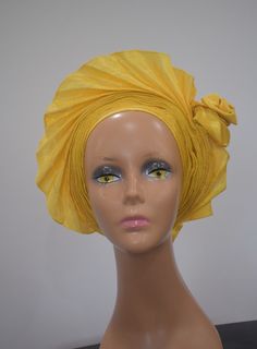 Yellow autogele aso oke  Fan autogele with a side knot Elegant autogele  Handmade autogele Adjustable Yellow Turban For Summer, Yellow One-size Headband Turban, Yellow Headwrap Headband One Size, Yellow Headband-style Turban, Yellow Headwrap One Size Fits Most, Yellow Headwrap Headband One Size Fits Most, Yellow One Size Fits Most Headband Headwrap, Adjustable Yellow Headwrap For Parties, Adjustable Yellow Headwrap For Party