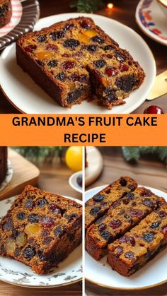 a collage of photos showing different types of fruit cake