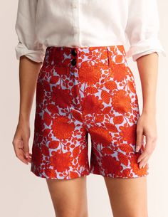 Westbourne Linen Shorts - Firecracker, Gardenia Swirl | Boden US Espadrilles Sneakers, Tunic Leggings, Boden Uk, Back Women, Cardigan Top, Halloween Girl, Mini Boden, Linen Shorts, Cardigan Jacket