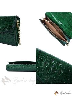 Bird in Bag - Patent Leather Crocodile Pattern Handbag Daily Use Crocodile Pattern Clutch Bag, Daily Crocodile Pattern Clutch Shoulder Bag, Rectangular Clutch With Crocodile Pattern For Everyday Use, Green Crocodile Pattern Bag For Formal Occasions, Green Crocodile Pattern Formal Bag, Formal Green Crocodile Pattern Bag, Leather Clutch With Crocodile Pattern, Leather Clutch With Crocodile Pattern, Rectangular, Formal Crocodile Pattern Clutch Shoulder Bag