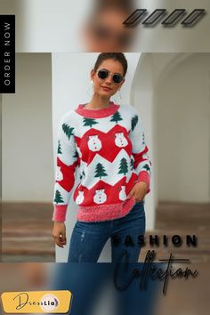 Ugly Sweaters Christmas Women's New Autumna Winter Christmas Tree Snowman Pullover Sweater Fashionable Female Winter Festive Long Sleeve Tops, White Casual Sweater For Festive Occasions, Casual Holiday Sweater For Fall, White Festive Sweater For Fall, Festive Long Sleeve Fall Sweatshirt, Casual White Sweater For Festive Occasions, Festive Long Sleeve Winter Sweater, Casual White Festive Sweater, Cozy Long Sleeve Holiday Tops