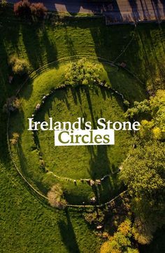 an aerial view of a circle in the middle of a field with sheep grazing on it