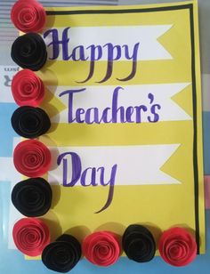 a happy teacher's day card with paper flowers