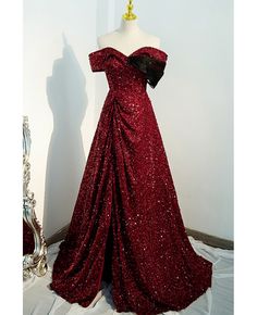 Buy sparkly burgundy bling sequins evening dress with split front at cheap price online. Free stable shipping and pro custom service since 2009. Elegant Red Carpet Sequin Dress With Contrast, Elegant Red Carpet Sequin Dress With Contrast Sequin, Burgundy Gown For Prom Party, Burgundy Evening Dress For Prom Season, Glamorous Burgundy Sequin Dress, Glamorous Glitter Evening Dress For Banquet, Glamorous Burgundy Evening Dress, Glitter Evening Dress For Prom Season Banquet, Red Carpet Evening Dress With Sequins