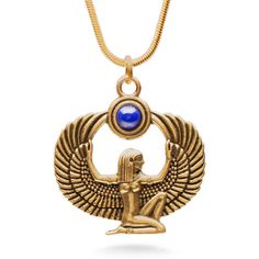 an egyptian pendant with a blue stone in the center