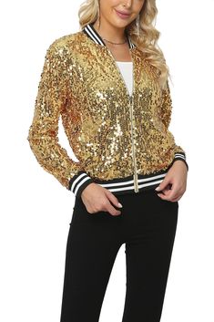 PRICES MAY VARY. Material:Fabric: 100% Polyester;Lining: 100% polyester Features:Dazzling sequin design,open front zipper closure,special ribbed collar,cuffs,hem.Colorful and high-grade fabrics, soft and comfortable lining.Wearing any color at any time will make you being eye-catching. Occasion:Casual style is perfect for daily wearing,party, going out and other occasions. Washing suggestion:Hand wash with low temperature,using mild detergent,do not bleach. Attention:Please check the size inform Plus Size Sequin, Dance Team, Plus Size Outerwear, Long Sleeve Sequin, Sequin Jacket, Casual Jackets, What Happens When You, Everyday Wardrobe, Casual Jacket