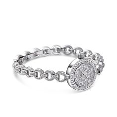 Add a style to your basic look with this sparkling chain-link bracelet watch. Paired with the rounded petite case, the silver tone gives an elegant feminine touch, making this timepiece a subtle chic statement. This chain watch can be worn as piece of jewelry in its own right, day or night. It adds a modern look with both casual and formal outfits. 
Note: Free adjustment can be made to the chain strap, the small polished links at the end of the bracelet can be removed.Watch Strap Color: SilverSt Timeless Round Stainless Steel Bracelet, Diamond Watch With Metal Dial, Metal Diamond Watch With Metal Dial, Metal Diamond Watch, Luxury Silver Diamond Watch In Stainless Steel, Timeless Metal Watch With Chain Detail, Rose Gold Metal Diamond Watch, Timeless Metal Watch With Chain, Rose Gold Diamond Watch With Round Shape