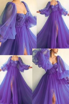 Sleeve Prom Dresses, Purple Evening Dress, Formal Prom Dresses Long, Middle Names, Prom Dresses Formal, Formal Prom Dress, 파티 드레스, Evening Dresses With Sleeves, Prom Dress Inspiration