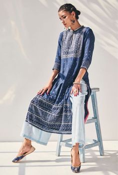 Indigo Photoshoot, Indigo Kurta, Summer Kurti, Pakistani Casual Dresses, Aw 2023, Designer Dresses Elegant, Different Types Of Dresses, Desi Fits, Co Ords Outfits