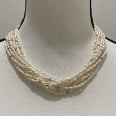 Gorgeous 18-Inch, Nine-Strand Freshwater Pearl Necklace With 14 Karat Gold Ball Accents And 14 Karat Gold Clasp. Excellent, Like-New Condition!! This Is A Classic, Timeless Piece To Add To Your Jewelry Collection. Mfg Photo(S), If Also Shown, Are For Fit And/Or Style. There May Be Slight Differences In Mfg Photos Vs Item For Sale. Ask Me If Unsure. Colors May Look Different When Viewed On Different Devices. Ask Me If Unsure. Clean Smoke-Free And Cat-Free Home. White Rondelle Necklaces For Formal Occasions, White Multi-strand Necklace With Pearl Pendant, Classic Multi-strand Pearl Necklace, Classic Multi-strand Pearl White Necklace, White 14k Gold-filled Pearl Pendant Necklace, Vintage Multi-strand White Pearl Necklace, Photo S, Freshwater Pearl Necklace, Freshwater Pearl Necklaces