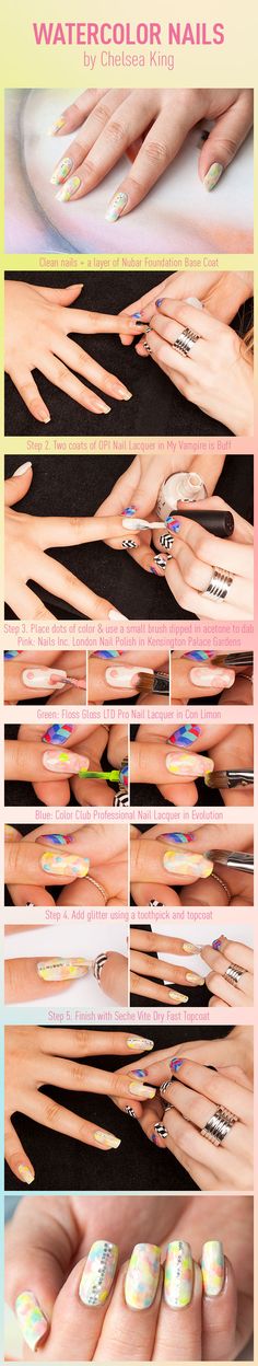 Tie-Dye and Glitter Nail Tutorial Glitter Nail Tutorial, Ideas Maquillaje, Water Color Nails, Tie Dye Nails, Nail Tutorial, Glitter Nail, Nail Art Inspiration