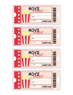 three movie tickets with the word movie on them