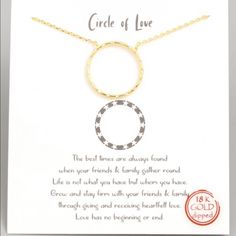 Circle Of Love Necklace Is 18k Gold Dipped And Cubic Zirconia. Necklace Has An Extender So Can Be Between 16-18 Inches. Elegant Necklace For Best Friend Gift, Elegant Round Necklace For Best Friend Gift, Gold Necklace With Round Pendant For Best Friend Gift, Gold Circle Necklace For Mother's Day, Elegant Round Jewelry For Best Friend Gift, Elegant Yellow Gold Necklace For Best Friend Gift, Zirconia Necklace, Cubic Zirconia Necklace, Gold Dipped