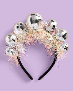 Disco Ball Headband - festive headband – xo, Fetti Disco Tiles, Nye Hairstyles, Disco Hair, Disco Birthday, Birthday 10, Holiday Hair Accessories, Winter Party Decorations, Disco Glam, Festival Headband