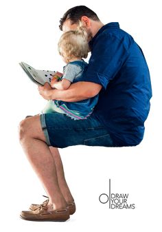 a man sitting on top of a chair holding a small child in his lap and reading a book