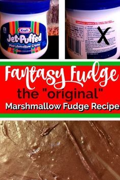 two jars of marmallow fudge next to each other with the words fantasy fudge on them