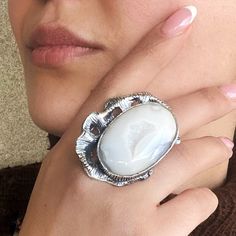 Elegant Agate Open Ring, Crystal Open Ring With Natural Stones, Elegant Agate Rings With Natural Stones, Elegant Agate Ring With Natural Stones, Unique White Ring Jewelry, Elegant Opal Ring With Natural Stones, Elegant Moonstone Ring Ideal For Gifting, Unique White Rings, Elegant Chalcedony Rings With Natural Stones