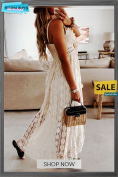 Women's Lace Sling Big Dress Solid Color Long Dress Beige Suspender Dress With Spaghetti Straps For Summer, Beige Party Dress With Adjustable Straps, Beige Casual Suspender Dress For Beach, Casual Beige Suspender Dress For Beach, Beige Suspender Dress With Adjustable Straps For Summer, Elegant Sling Suspender Dress For Vacation, White Sundress Suspender Dress With Sling Shape, Beige Suspender Dress For Beach Summer, White Sundress With Suspender Sling