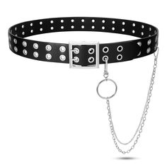 PRICES MAY VARY. ★【Punk Rock Belt with Removable Chain for Any Occasion】You will get a Rock Style Belt and a Cool Detachable Metal Chain. Wonderful choice to wear it for Goth Cosplay, Rock Music, Punk, Hip-Hop Lover, Masquerade costumes, Happy Easter, Halloween, which can create cool effect. A must-have accessory in your closet! ★【High Quality Grommets Studded Belt】 These stylish belts are made of durable soft PU leather, and featured the most popular quality metal alloy two rows of silver gromm Fancy Belt Buckle, Black Belt With Chain, Hip Accessories, Cool Belts, Belts Aesthetic, Black Studded Belt, Stylish Belts, Belt With Chain, Goth Belt