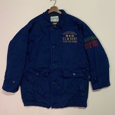 [DESCRIPTION] Please read the description first before buy my items‼️‼️ Vintage Gembony Embroidery Big Logo Jacket Size on tag : M Tag says M,fits like XXL All in good condition [MATERIAL] Cotton [MEASUREMENT] Measurement:  armpit to armpit : 25.5 inches  Back collar to bottom : 31 inches Sleeve length from under armpit to end of cuff : 17 inches [CONDITION] - All in good condition  - No hole no rip no stain [PAYMENT & NOTICE] - We accept PayPal ONLY - No return/refund - All items will be post o Casual Embroidered Outerwear For Outdoor, Blue Embroidered Hooded Outerwear, Vintage Long Sleeve Outerwear For Cold Weather, Retro Embroidered Cotton Outerwear, Retro Cotton Outerwear With Embroidery, Vintage Embroidered Winter Outerwear, Vintage Long Sleeve Cotton Parka, Retro Embroidered Winter Outerwear, Vintage Embroidered Hooded Outerwear