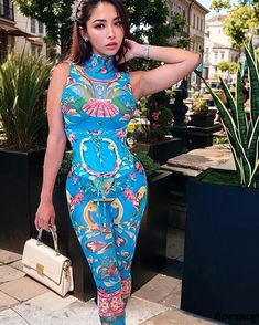 Bormay - Chic Sleeveless Jumpsuit with Printed Pattern, Waist Tie, and Contemporary Design Flowers Fabric, Plants And Flowers, Sleeveless Jumpsuits, Chic Design, Waist Belt, Waist Tie, Contemporary Design, Types Of Sleeves, Jumpsuit