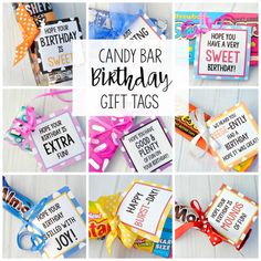 candy bar birthday gift tags with different designs