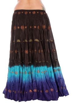 25 Yard Bindi Sari Tribal Gypsy Dance Skirt in Black, Turquoise, and Blue Fitted Multicolor Maxi Skirt For Festival, Fitted Blue Maxi Skirt For Festival, Fitted Multicolor Skirt For Festivals, Sari Dance, Traditional Skirt For Dance Festivals, Fitted Multicolor Festival Skirt, Belly Dance Style Tiered Maxi Skirt For Festival, Fitted Belly Dance Skirt For Summer, Belly Dance Festival Skirt