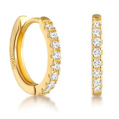 18K Gold-Plated 925 Sterling Silver Cubic Zirconia Nickel-Free Lead-Free Hypoallergenic Latch Back Hoop Water Sensitive Huggie Earrings Silver, Tiny Hoop Earrings, Huggie Hoop Earrings, Sparkling Crystal, Huggies Earrings, Ear Piercings, Diamond Bracelet, Beautiful Jewelry, Ear Cuff