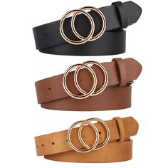 PRICES MAY VARY. Pack of 2 Woman Belts for Jeans -- UnFader ring belts are made of quality pu leather with golden overlapping O-ring buckle.Fashion, comfortable and performance. The One You Need -- These leather belts for ladies are really eye-catching when you wear jeans pants or cinch on your dress or windbreaker. A great accessory on your waist that suitable for your casual and formal wear in any season. Detailed Size -- 7 size for option(XS, S, M, L, XL, 2XL,3XL). Size S for waist 25"-30", M Sparkly Belts, Buckle Fashion, Nice Belts, Buckles Fashion, Beautiful Belts, Fashion Comfortable, Branded Belts, Designer Belts, Belt Design