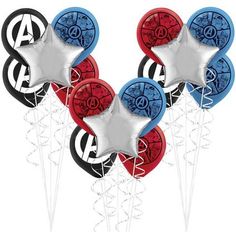 spiderman balloons are arranged in the shape of stars