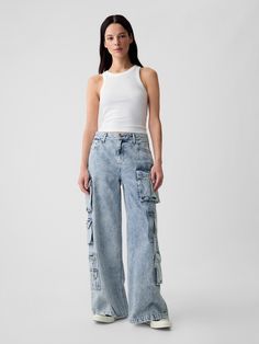 Fit: A full-length baggy jean that's fitted on the waist & relaxed all the way down.  ​ Fabric: 95% Cotton, 5% Recycled Cotton.  Stretch: No Stretch Jeans.  Authentic denim that gets better with every wear.  Made to wear all day & break in over time.  ​ Rise: Mid Rise Jeans.  Look: A cargo baggy jean in a light indigo wash.  ​ Details: Zip fly, five-pocket styling, & assorted cargo pockets at sides.  Responsibly Made: This pair of jeans is part of our water-saving Washwell program.  Compared with conventional wash methods, Washwell uses at least 20% less water and has saved over a billion liters of water since 2016.  Our Mid Rise Jean has a 10" 25 cm) rise. ​ Fitted at the waist and hip.  Loose, baggy through the leg.  Full-length jean.  Hits below the ankle. ​ Leg opening: 26" 66 cm) Inse Baggy Jean, Toddler Jeans, Jeans Cargo, Water Saving, Jeans Online, Dream Style, Hair Fashion, Clothing Inspiration, Mid Rise Jeans