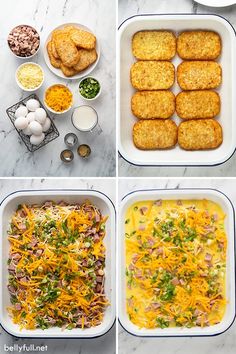 four pictures showing how to make chicken casserole