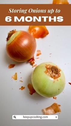 onions and garlic on a cutting board with text reading storing onions up to 6 months