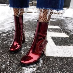 null Metallic Boots, Chunky Heel Ankle Boots, Chunky Heels Boots, Red Boots, Block Heel Shoes, Cool Boots, Boots Women, Shoe Lover, Womens Boots Ankle