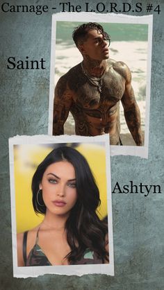 two pictures of the same man and woman, one with tattoos on his chest and one with