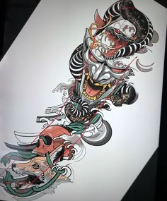 an artistic tattoo design on a white paper