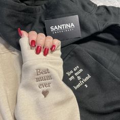 Celebrate someone special this Mother's Day with our range of personalised crewneck sweatshirts and hoodies,  You can embroider your own unique message (7 words max ) inside the sleeve for your wife, mum, Nan , gran, auntie, godmother , or any important person in your life.  You can choose your own colourway to make these a totally unique gift, ideal gift for a any mother , wife and partner this Mother's Day, or just to celebrate a birthday / anniversary / wedding or any special occasion as the message can be totally customisable.  Sizes are unisex S-2XL Please choose correctly if you would like a sweatshirt or hoodie from the drop down options.  All thread colours are available. Examples shown are dark beige on the beige and white garment, and cream thread on the black garment.  ** we can Mama Hoodie, Custom Hoodie, Gift For Mum, Personalized Embroidered, Custom Hoodies, Meaningful Words, Godmother, Gifts For Mum, Mother’s Day