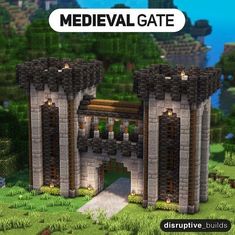 an image of a medieval gate in the middle of some trees and bushes with text overlay that reads medieval gate