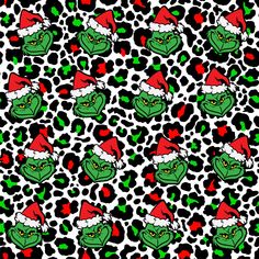 an animal print pattern with christmas hats on it