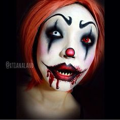 Halloween Special Fx Makeup, Clown Hairstyles, Evil Clown Makeup, Haunted House Makeup, Creepy Clown Makeup, Makeup Zombie, Ideas For Makeup, Scary Clown Makeup, Evil Clown