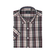 This 100% no-iron cotton short sleeve sport shirt with button down collar is the easy way to look great all day. A notched chest pocket and contrast trim on the inner collar band, under the placket, and inside sleeve cuffs add detail. Crafted from a quality cotton print fabric and constructed with fully fused and taped seams to create a shirt you'll love to wear! Features: Regular fit Button down collar 100% non-iron cotton Short sleeves Notched chest pocket Fully fused with taped seams Contrast Casual Plaid Dress Shirt For Business, Brown Short Sleeve Workwear Shirt, Short Sleeve Business Shirt For Summer, Casual Short Sleeve Dress Shirt With Placket, Summer Short Sleeve Dress Shirt For Work, Fitted Short Sleeve Dress Shirt With Button Closure, Casual Short Sleeve Relaxed Fit Dress Shirt, Casual Relaxed Fit Short Sleeve Dress Shirt, Classic Button-up Short Sleeve Shirt With Placket