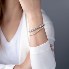 This 5.0 ct. Three Prong Classic Diamond Tennis Bracelet will bring an exquisite touch of luxury to any look. Featuring timeless styling, this bracelet's perfect balance of classic and modern style allows it to be worn with elegance on any special occasion. Its three prong setting facets cut makes it sparkle from day to night. Classic Diamond Bracelet With 17 Jewels, White Gold Diamond Cut Bracelet, Classic Rose Gold Bracelet With Diamond Accents, Classic Yellow Gold Diamond Cut Tennis Bracelet, Classic Gold Bracelet With Diamond Accents For Weddings, Classic Jewelry With Brilliant Cut Rondelle, Elegant Rondelle Gold Bracelet For Formal Occasions, White Gold Jubilee Bracelet In Fine Jewelry Style, Classic Round Gold Bracelet With Diamond Accents